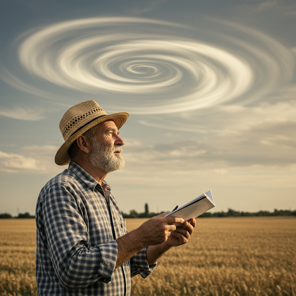 A farmer observing the weather patterns to predict the best time for planting crops, simil…