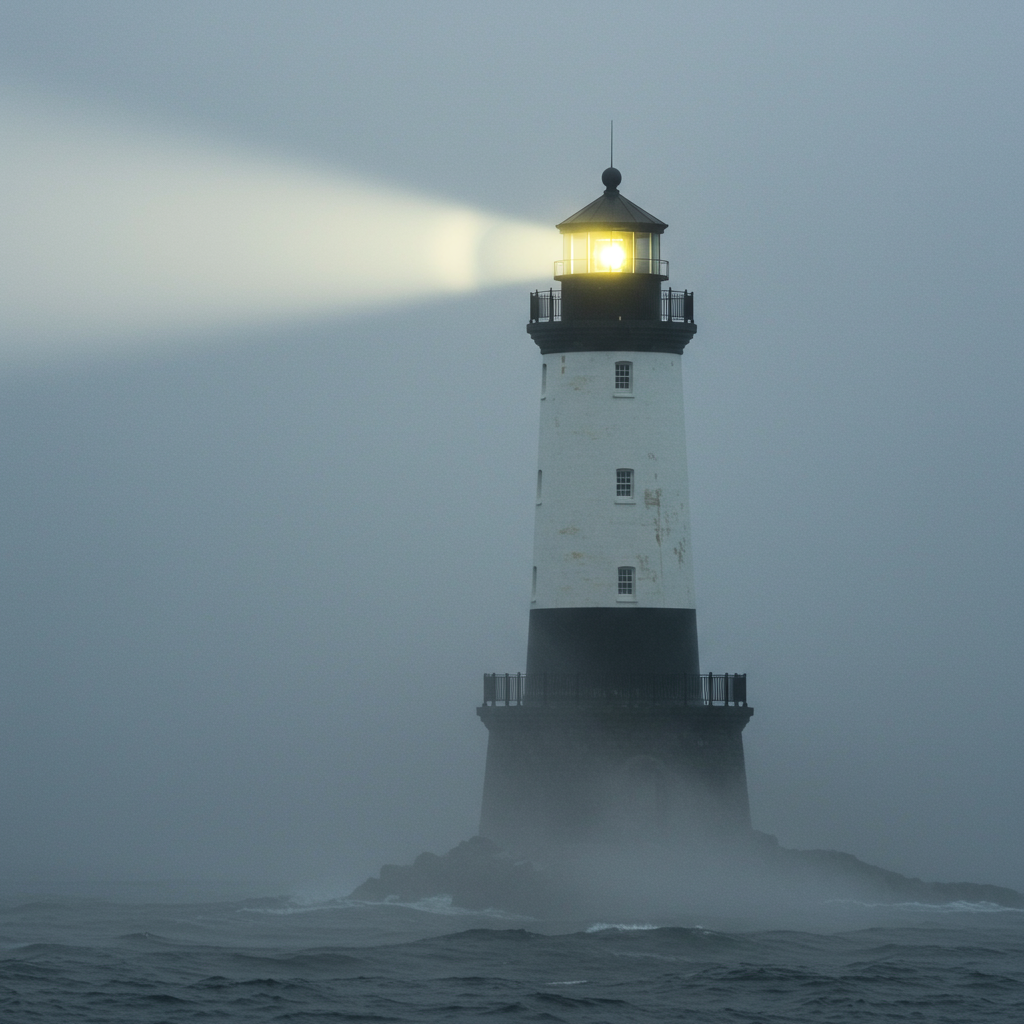 A lighthouse guiding ships through foggy waters, symbolizing how alt-season indicators ill…